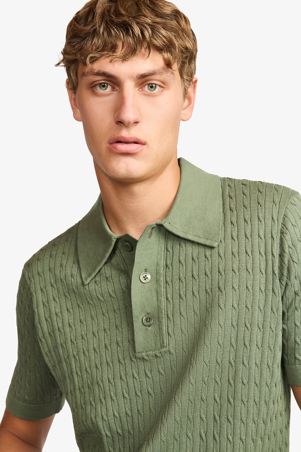 Evan olive knitted cable Polo