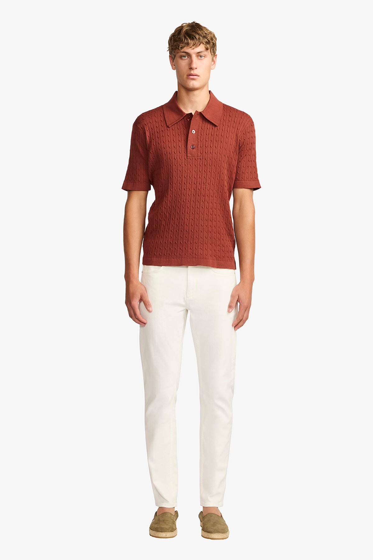 Evan burgundy knitted cable Polo