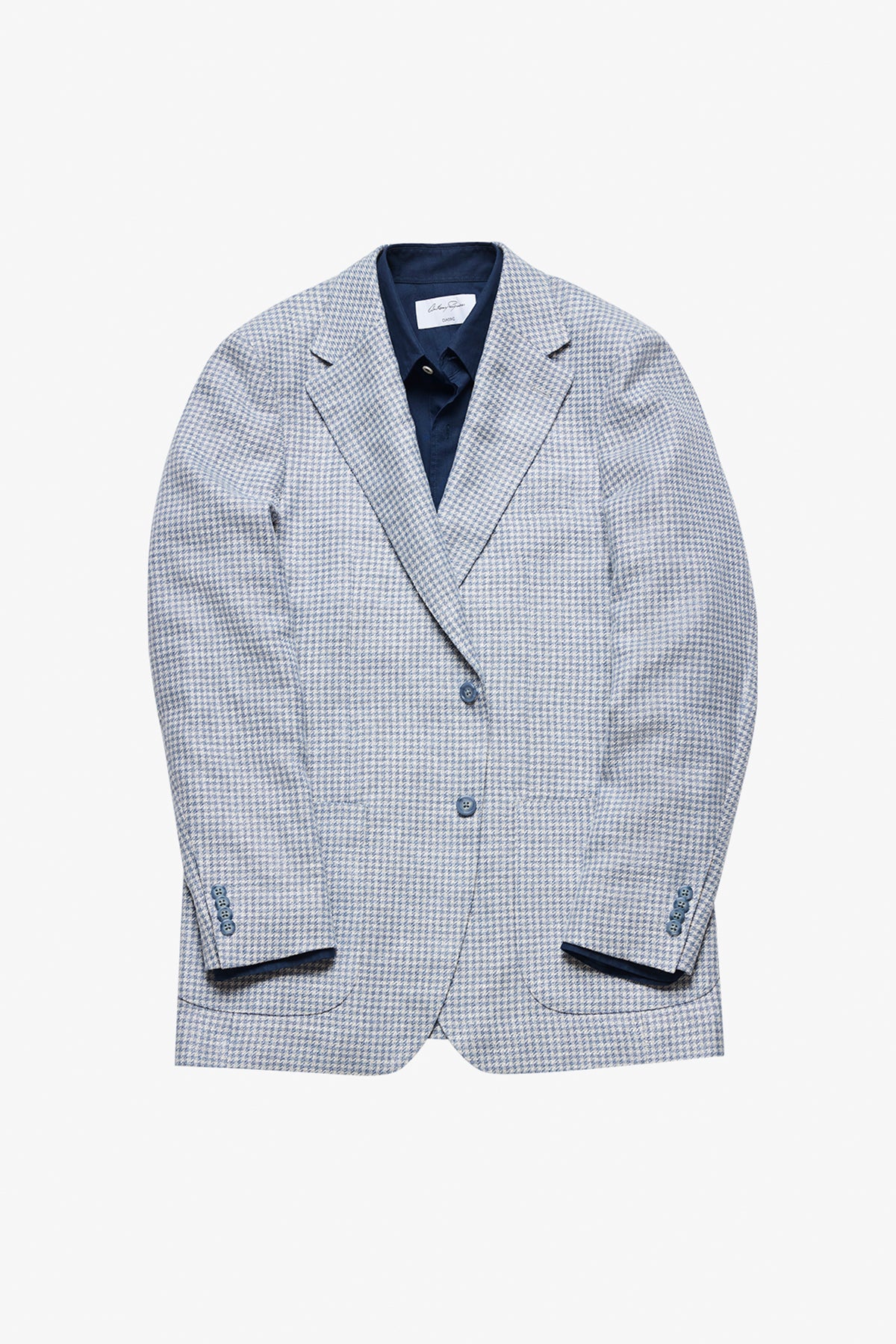 Archer Blazer - Light Blue Houndstooth In Linen/Cotton