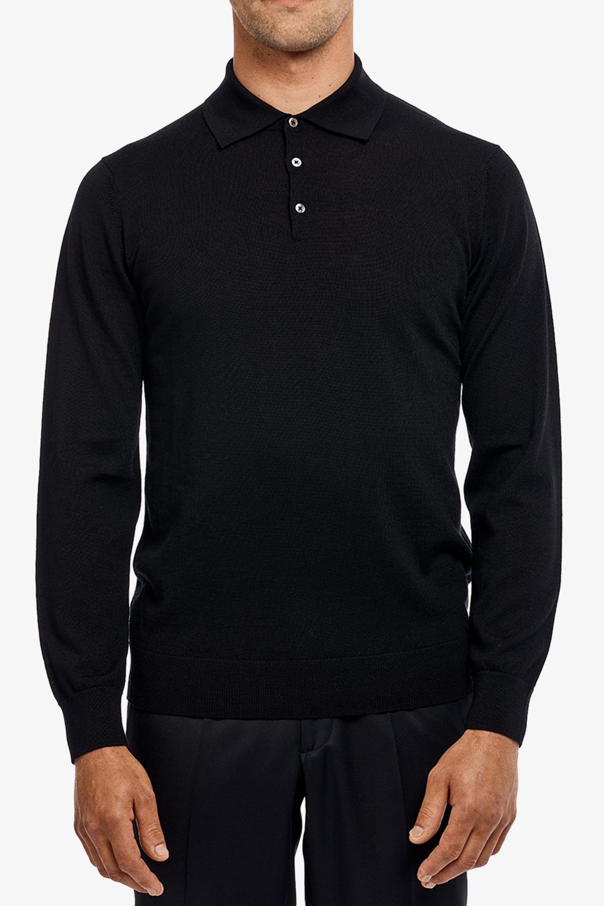 Kelvin - Black Long Sleeve Knit Polo