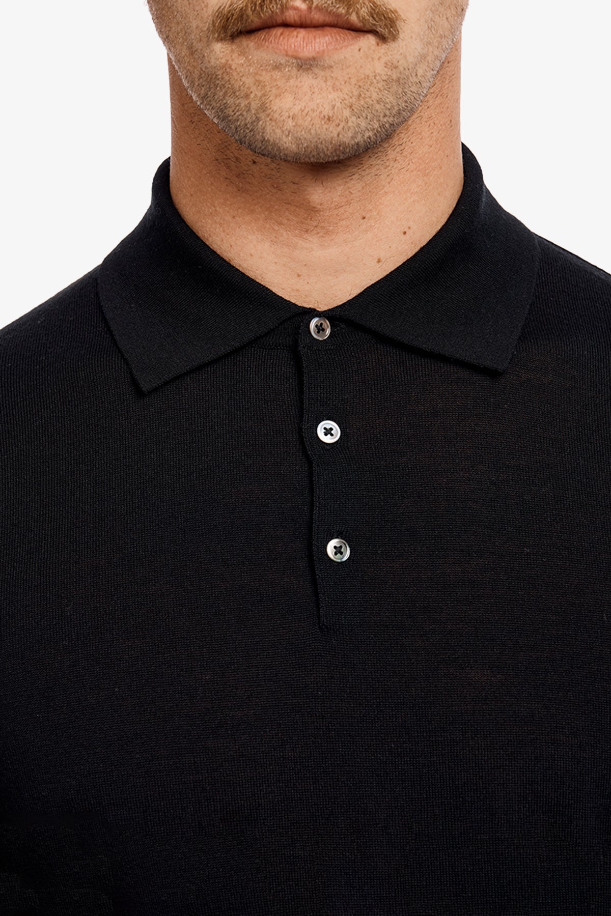 Kelvin - Black Long Sleeve Knit Polo