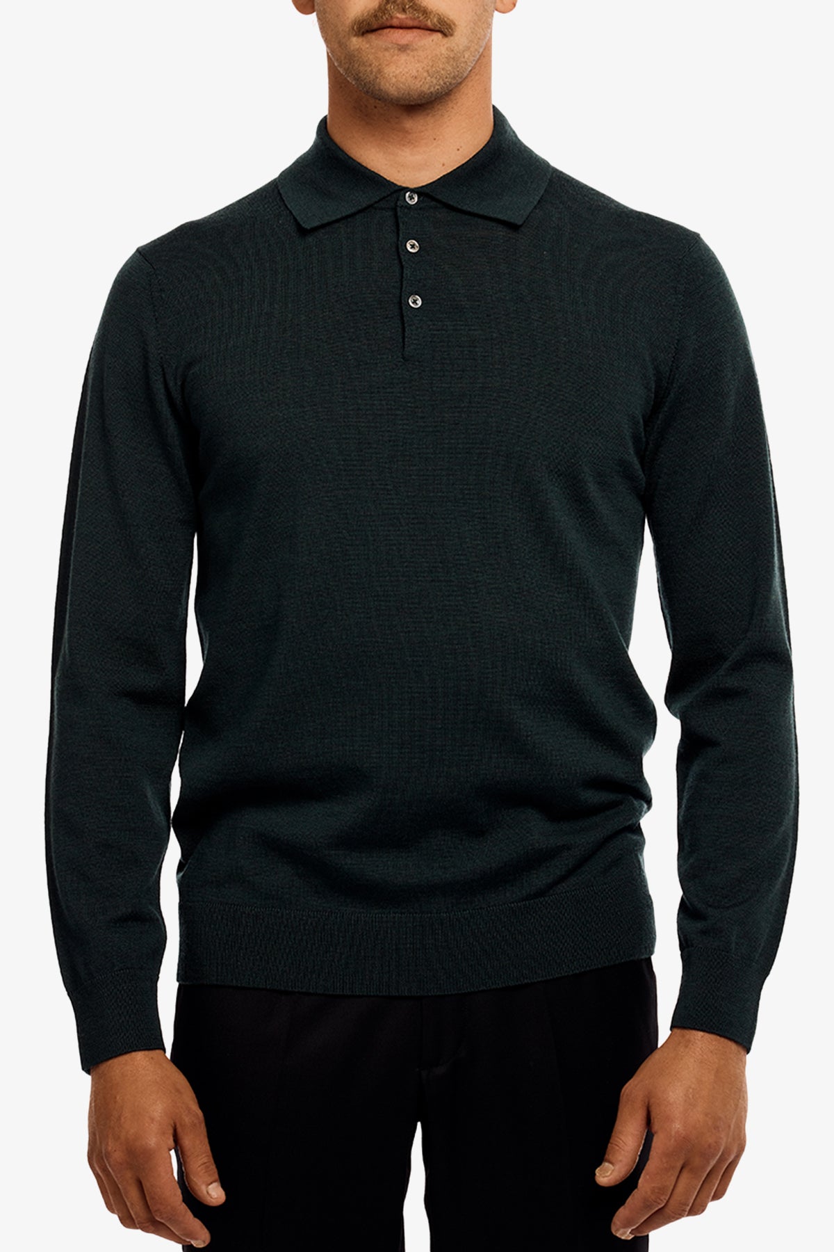 Kelvin - Green Long Sleeve Knit Polo