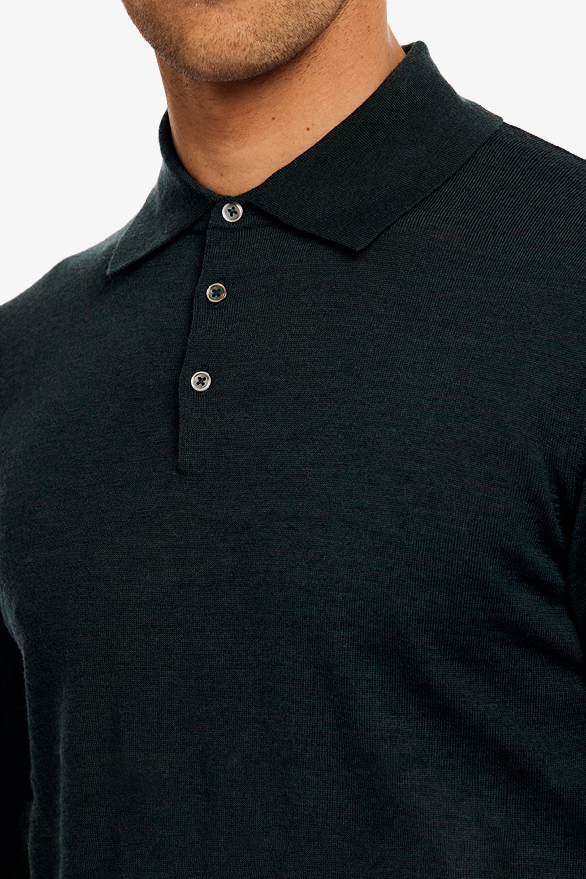 Kelvin - Green Long Sleeve Knit Polo