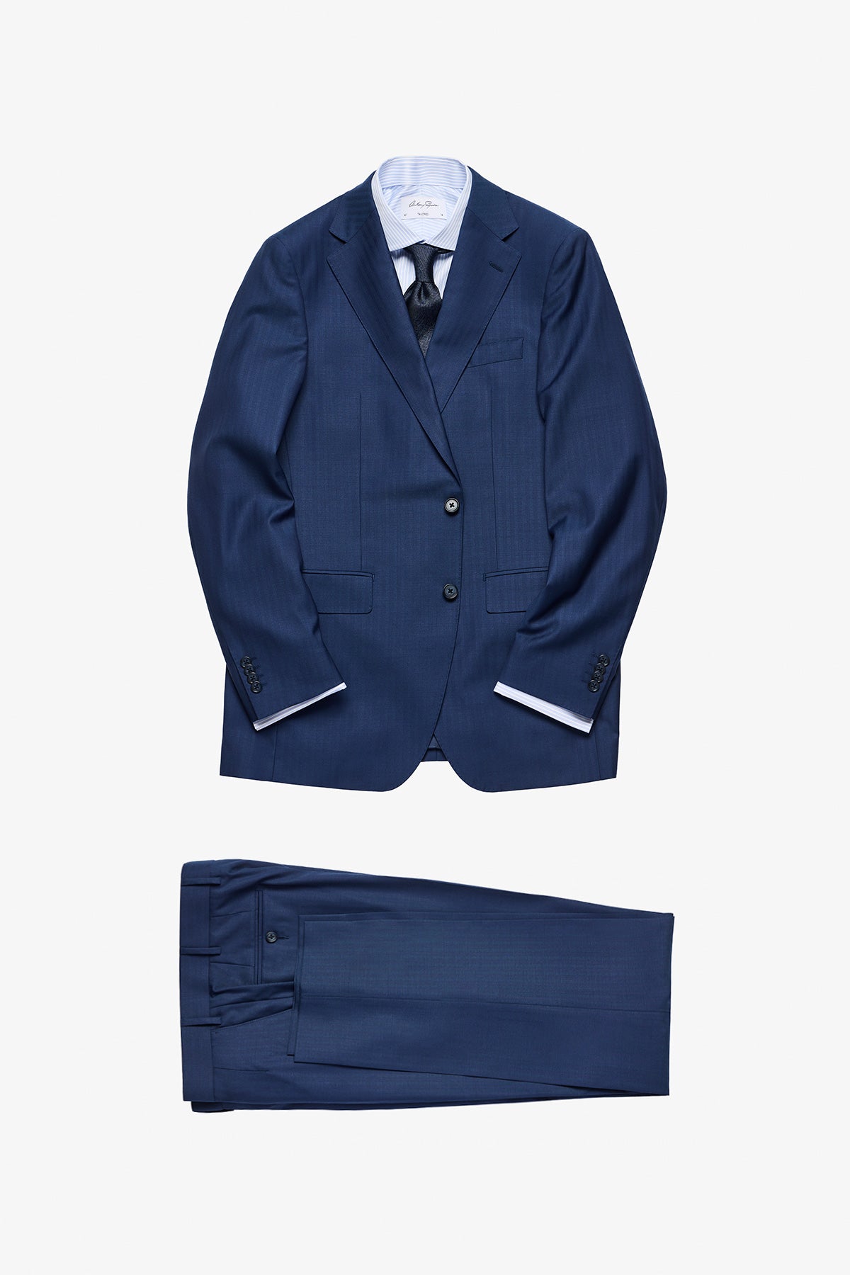 Kennedy Suit - Blue Herringbone in Pure Wool, Super 120's