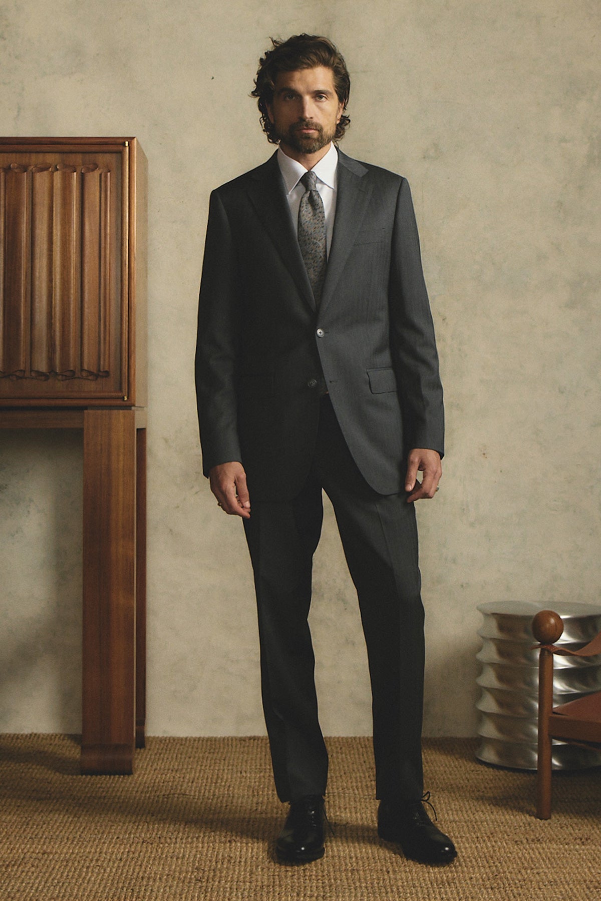 Kennedy Super 120's, charcoal herringbone