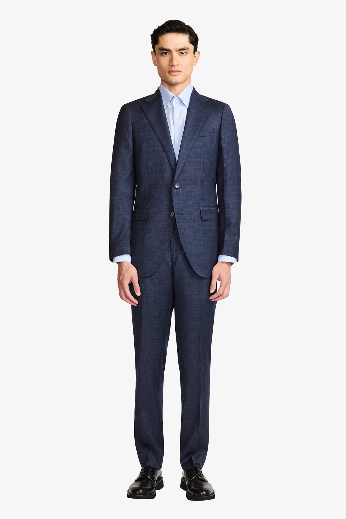 Kennedy Suit - Blue Tonal Multicheck In Pure Wool, Super 110's
