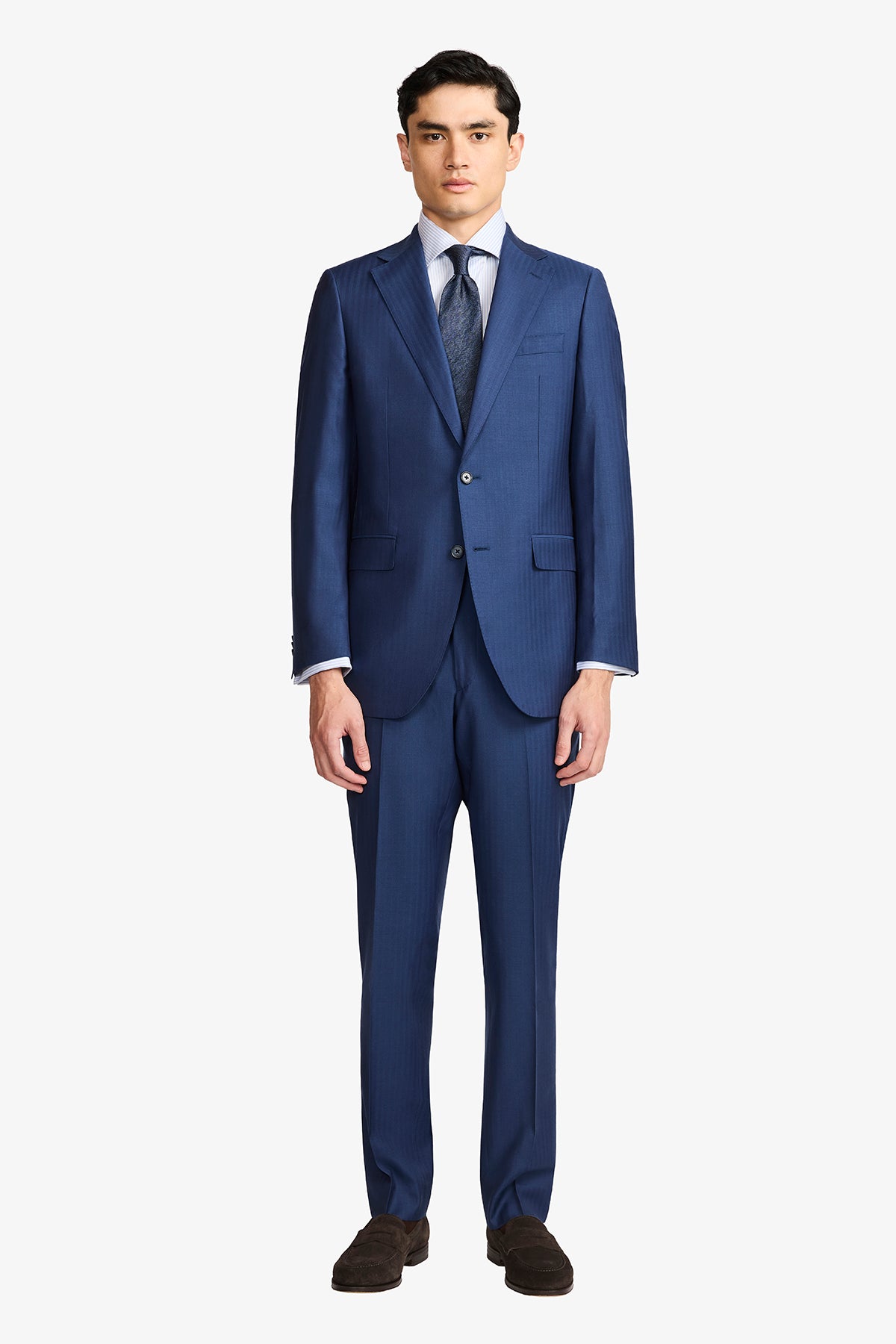 Kennedy Suit - Blue Herringbone in Pure Wool, Super 120's