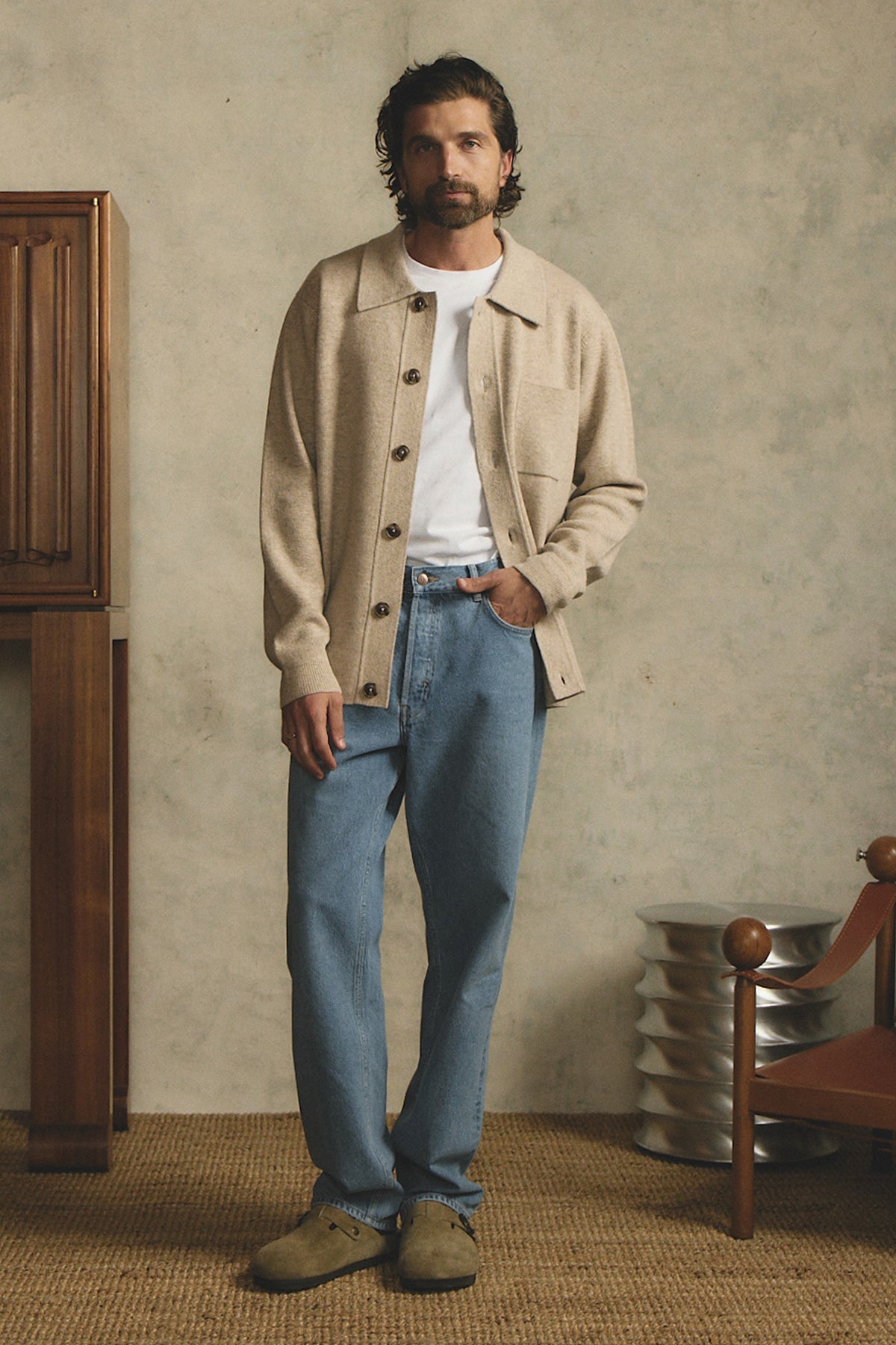 Heavy weight fawn cashmere blend cardigan