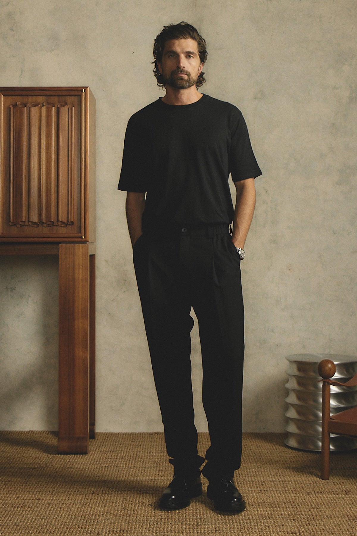 Black linen blend tee