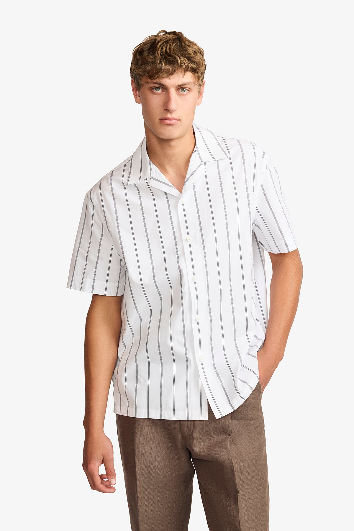 Ly white stripe poplin S/S shirt