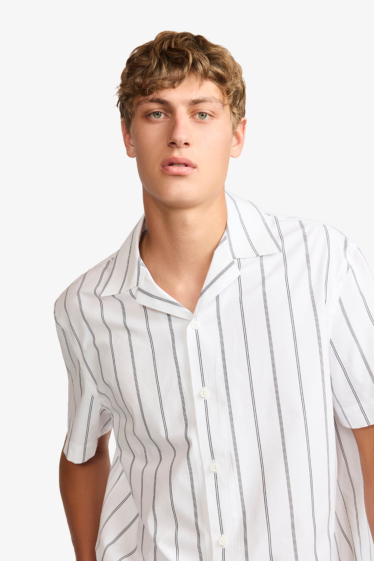 Ly white stripe poplin S/S shirt