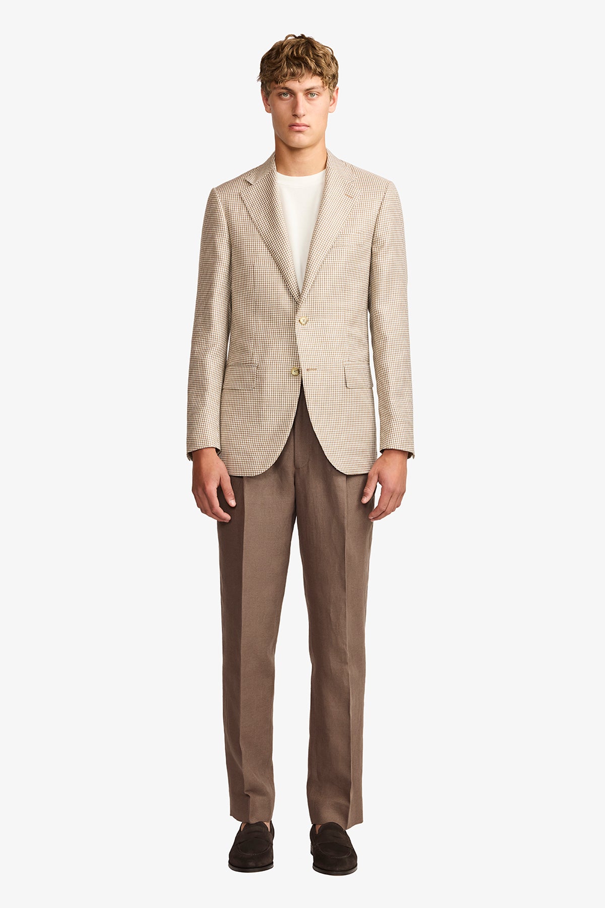 Marcus blazer - Wool/linen in brown houndstooth