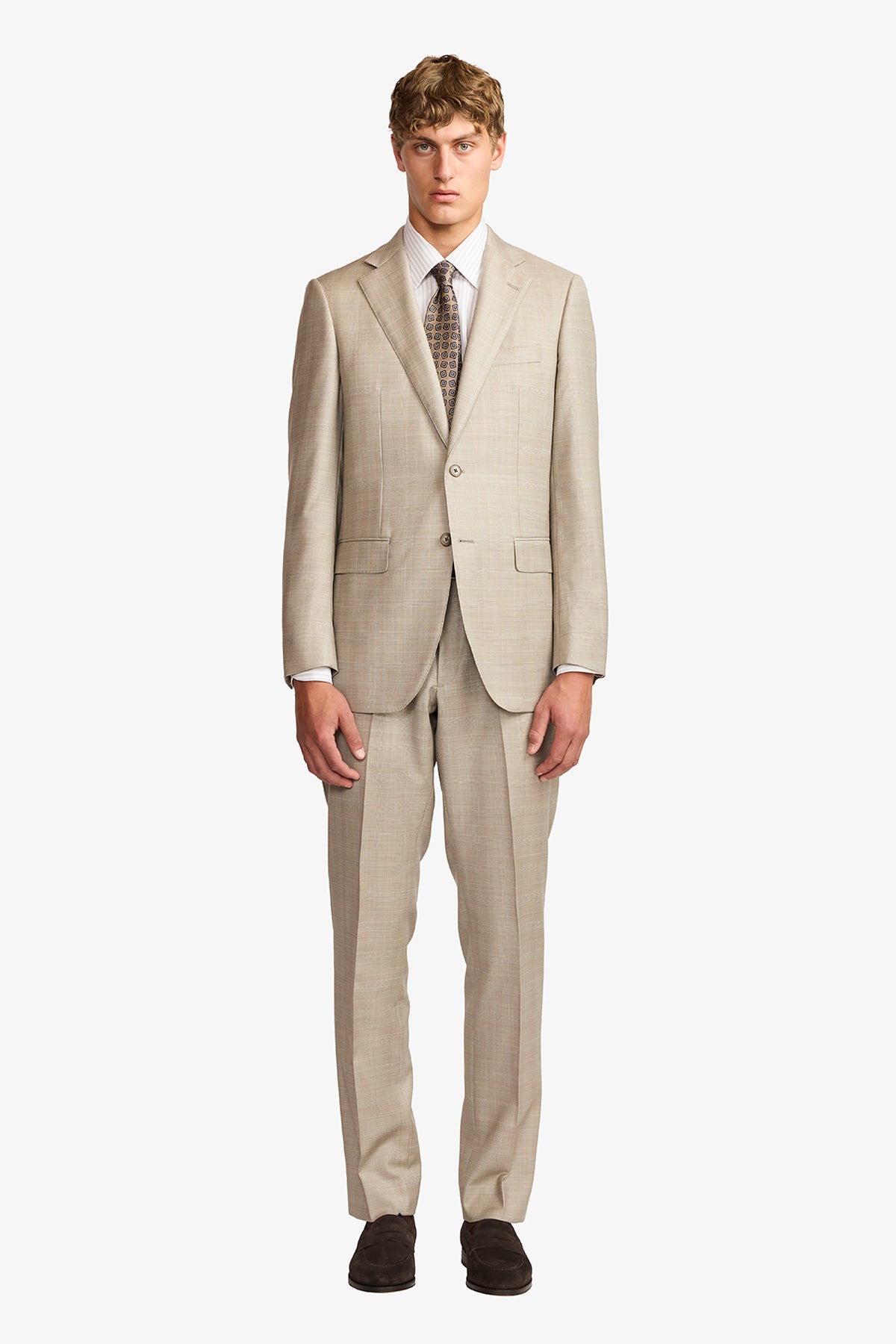 Mateo suit - Fawn tonal Prince of Wales check, in pure wool, super 110's