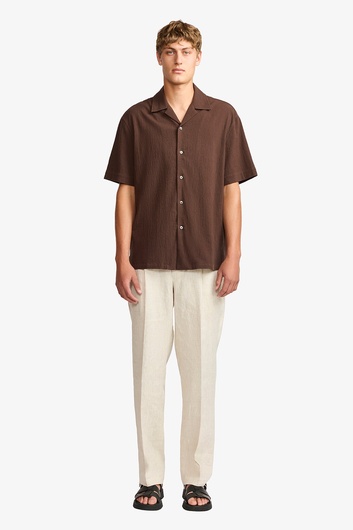 Brown seersucker S/S shirt