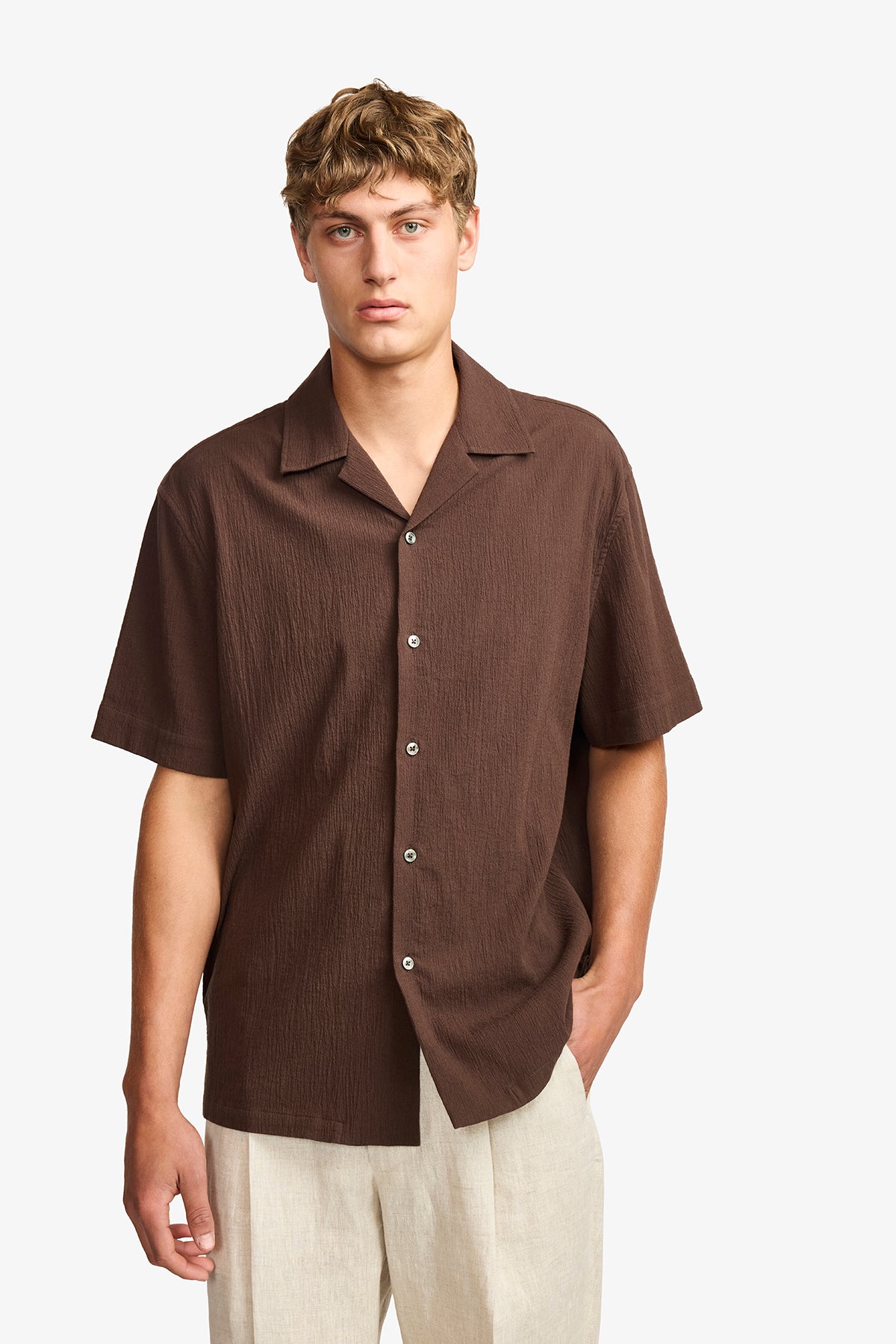 Brown seersucker S/S shirt