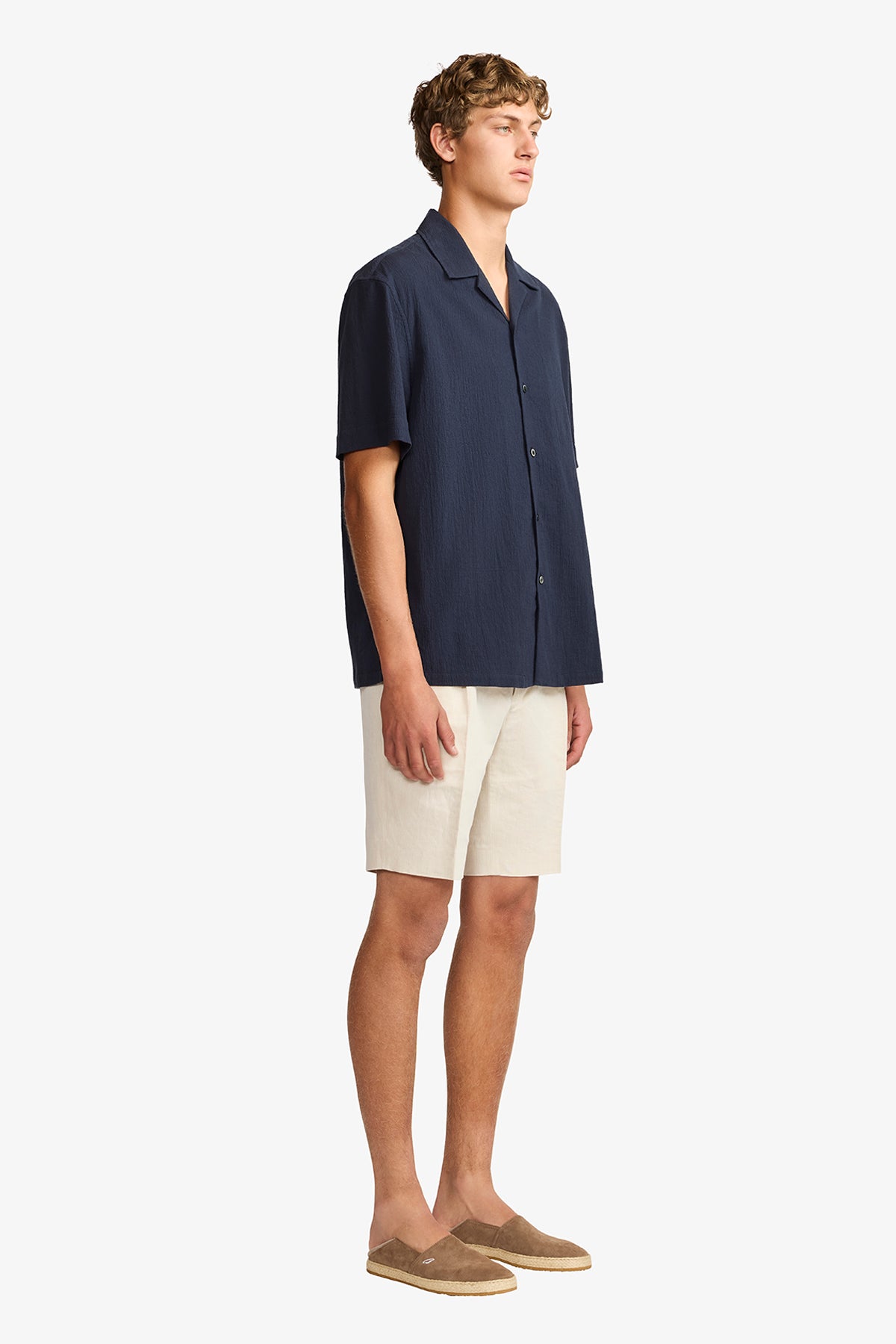 Navy seersucker S/S shirt