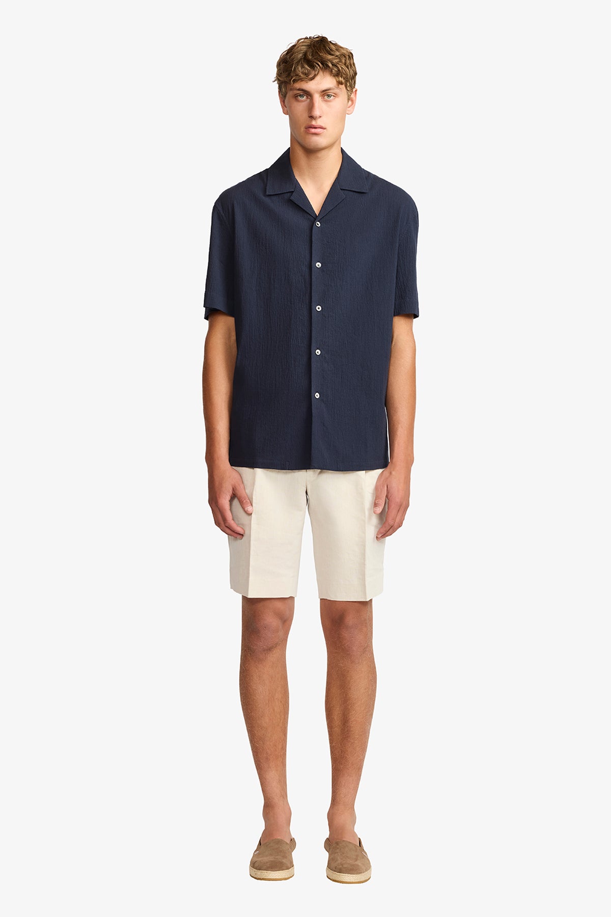 Navy seersucker S/S shirt