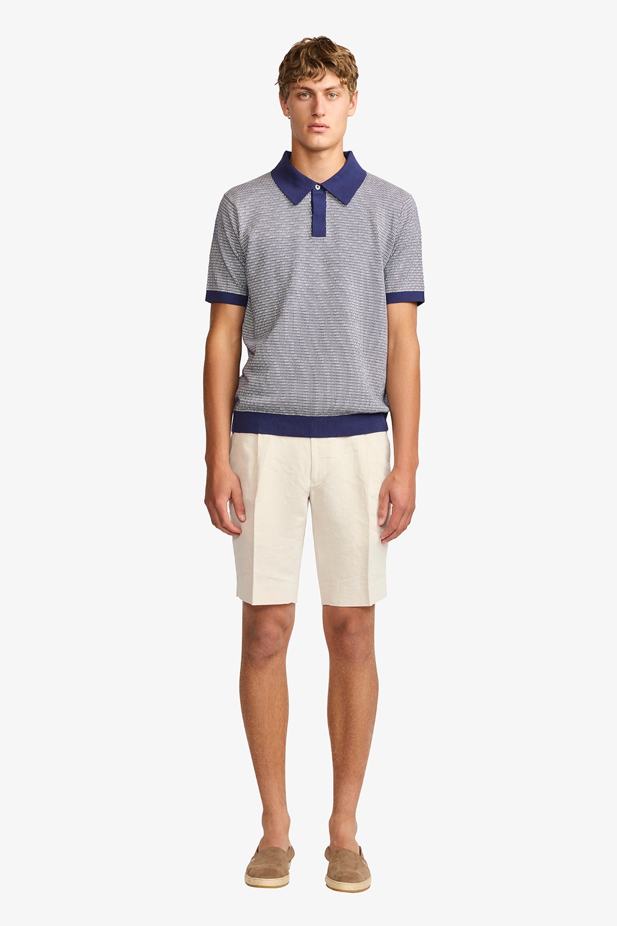 Santi blue knitted jacquard S/S polo