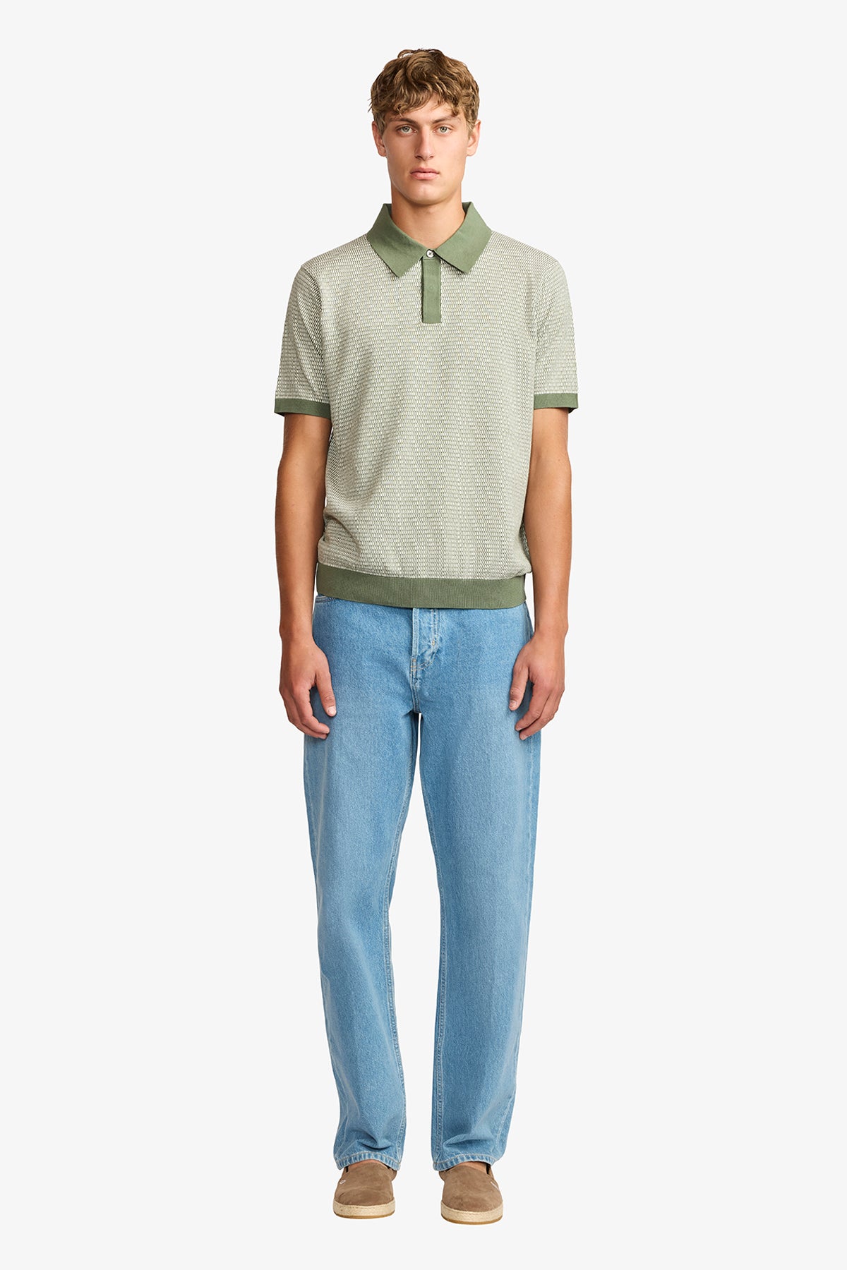 Santi olive knitted jacquard S/S polo