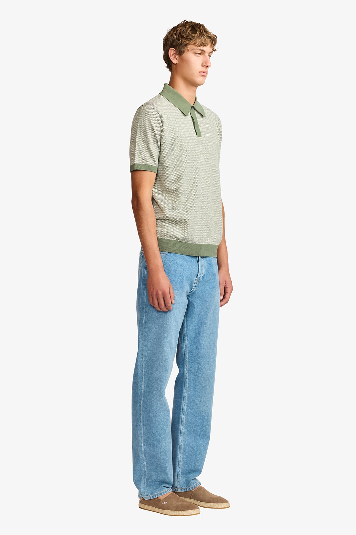 Santi olive knitted jacquard S/S polo