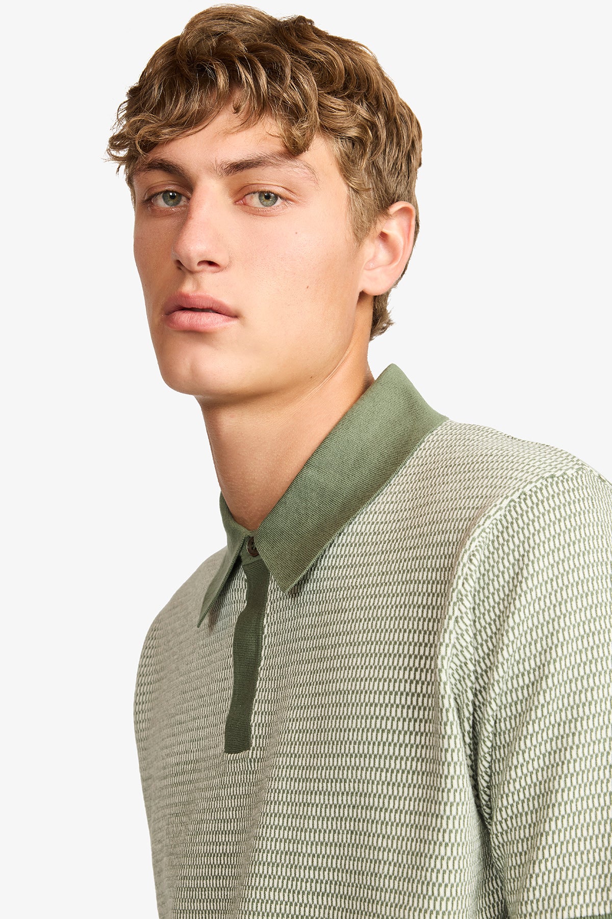 Santi olive knitted jacquard S/S polo