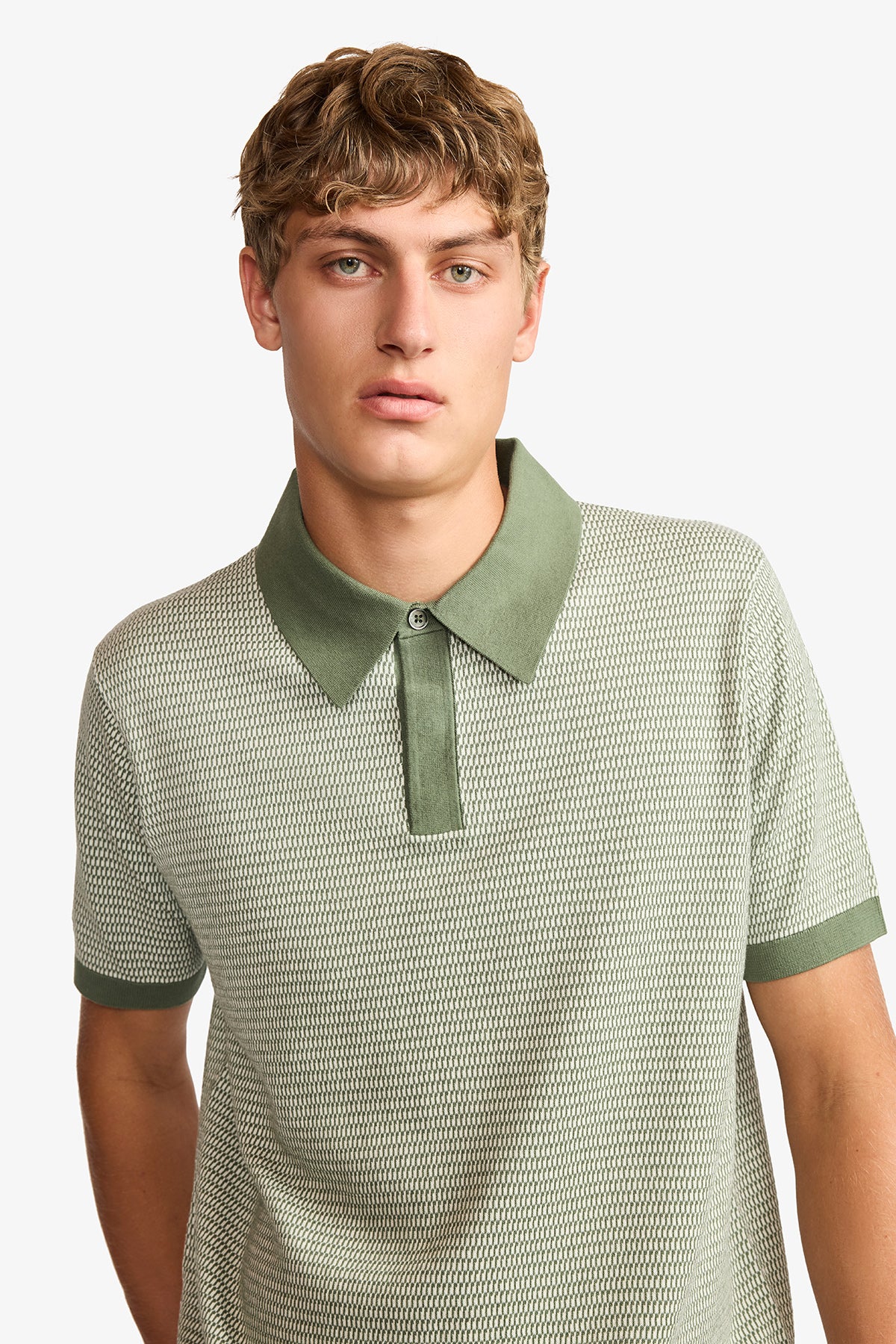 Santi olive knitted jacquard S/S polo