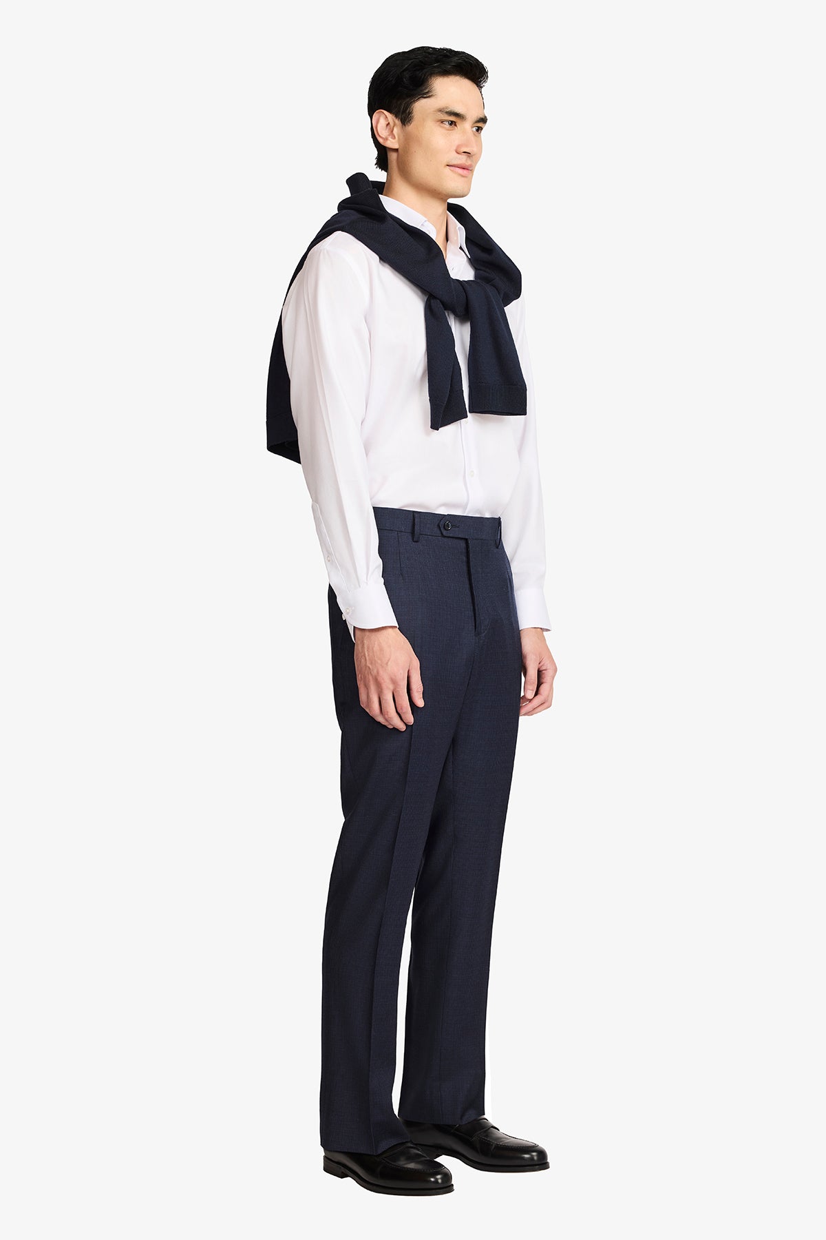 Slack Trouser - Wool In Navy Tonal With Micro Houndstooth