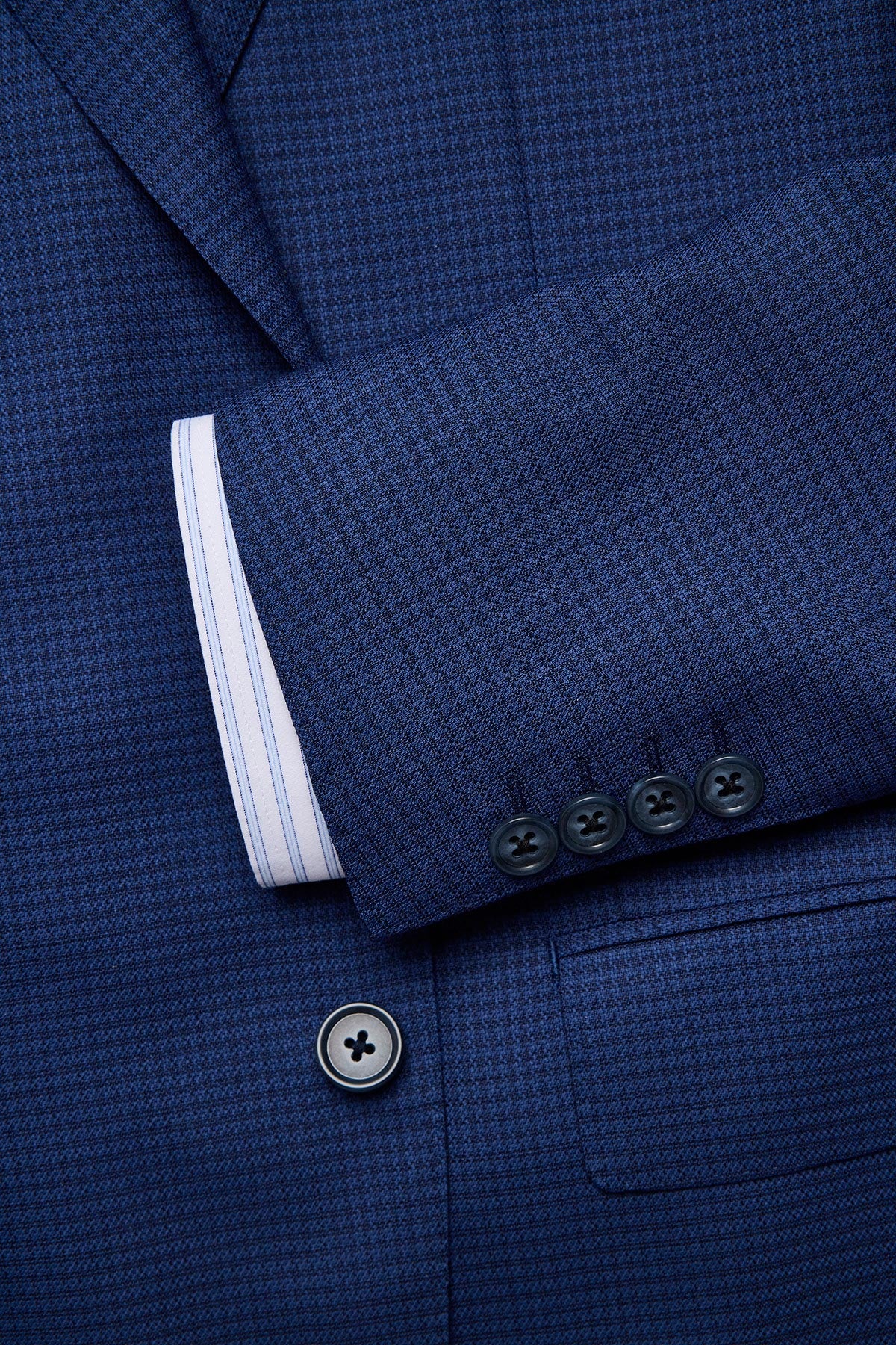 Stokes suit - Mid blue micro houndstooth, in pure wool, super 110's