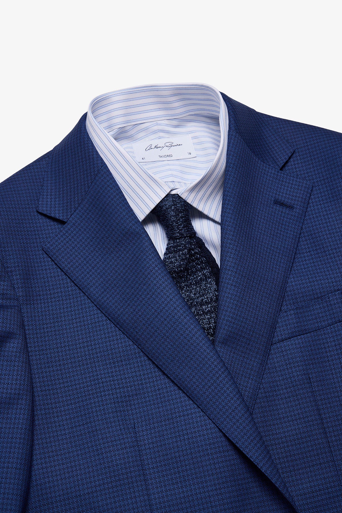Stokes suit - Mid blue micro houndstooth, in pure wool, super 110's