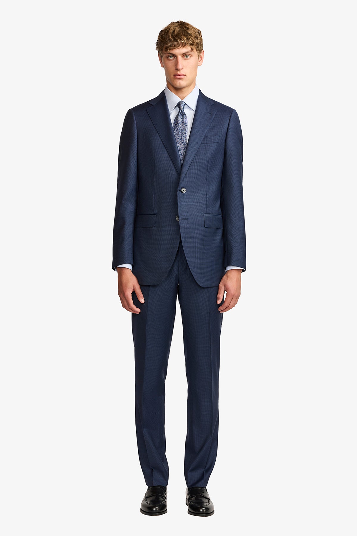 Kennedy suit - Mid blue microdesign, in pure wool super 110's