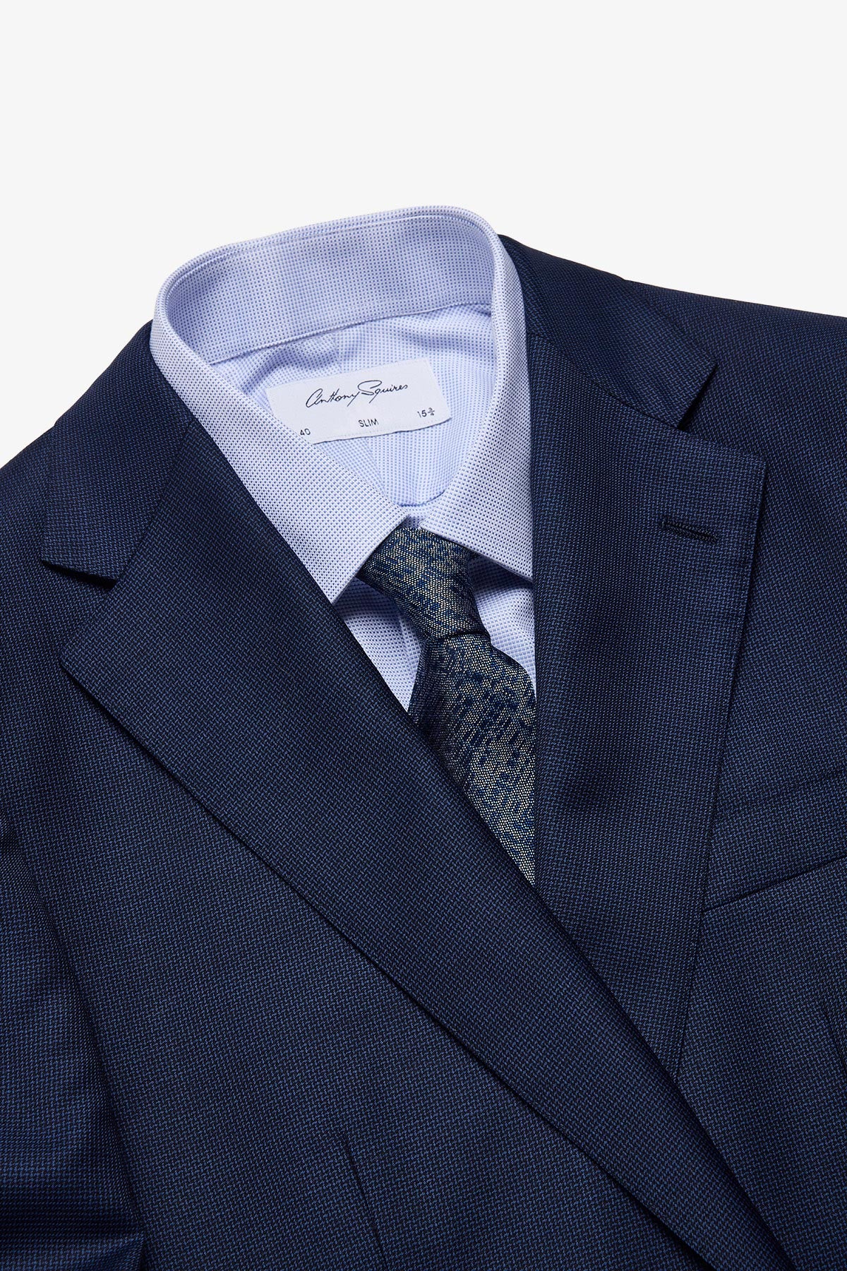Kennedy suit - Mid blue microdesign, in pure wool super 110's