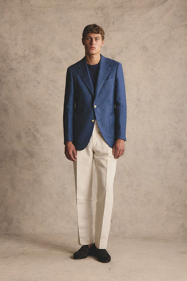Archer blazer - Linen twill in blue with flax effect