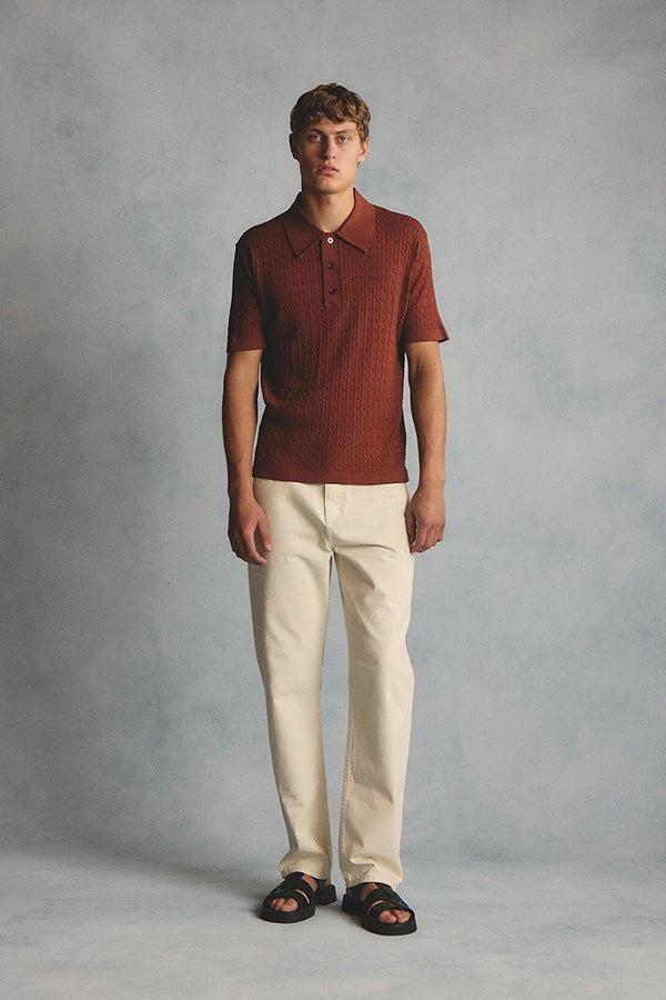 Evan burgundy knitted cable Polo