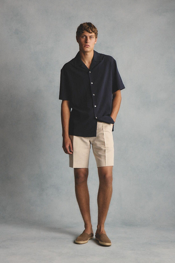 Navy seersucker S/S shirt