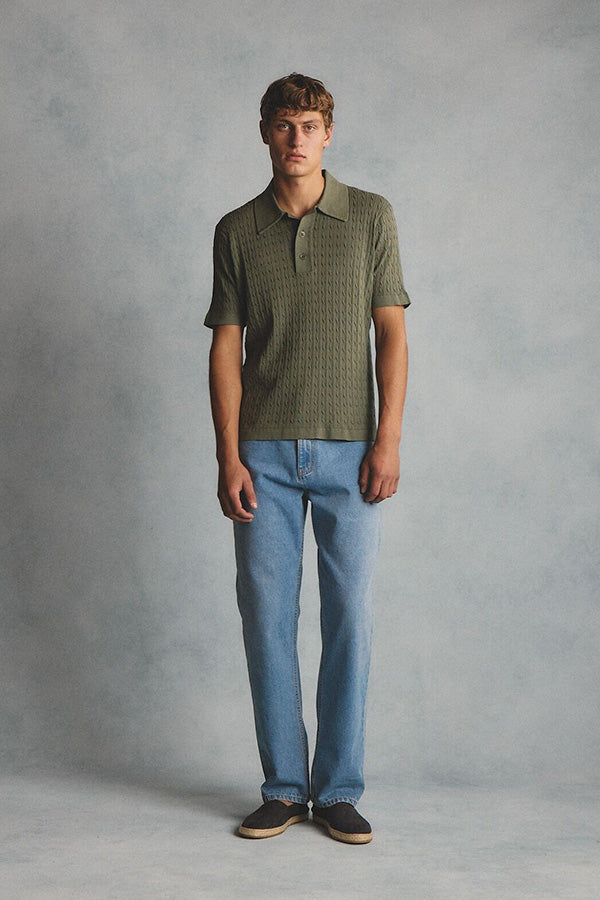 Evan olive knitted cable Polo