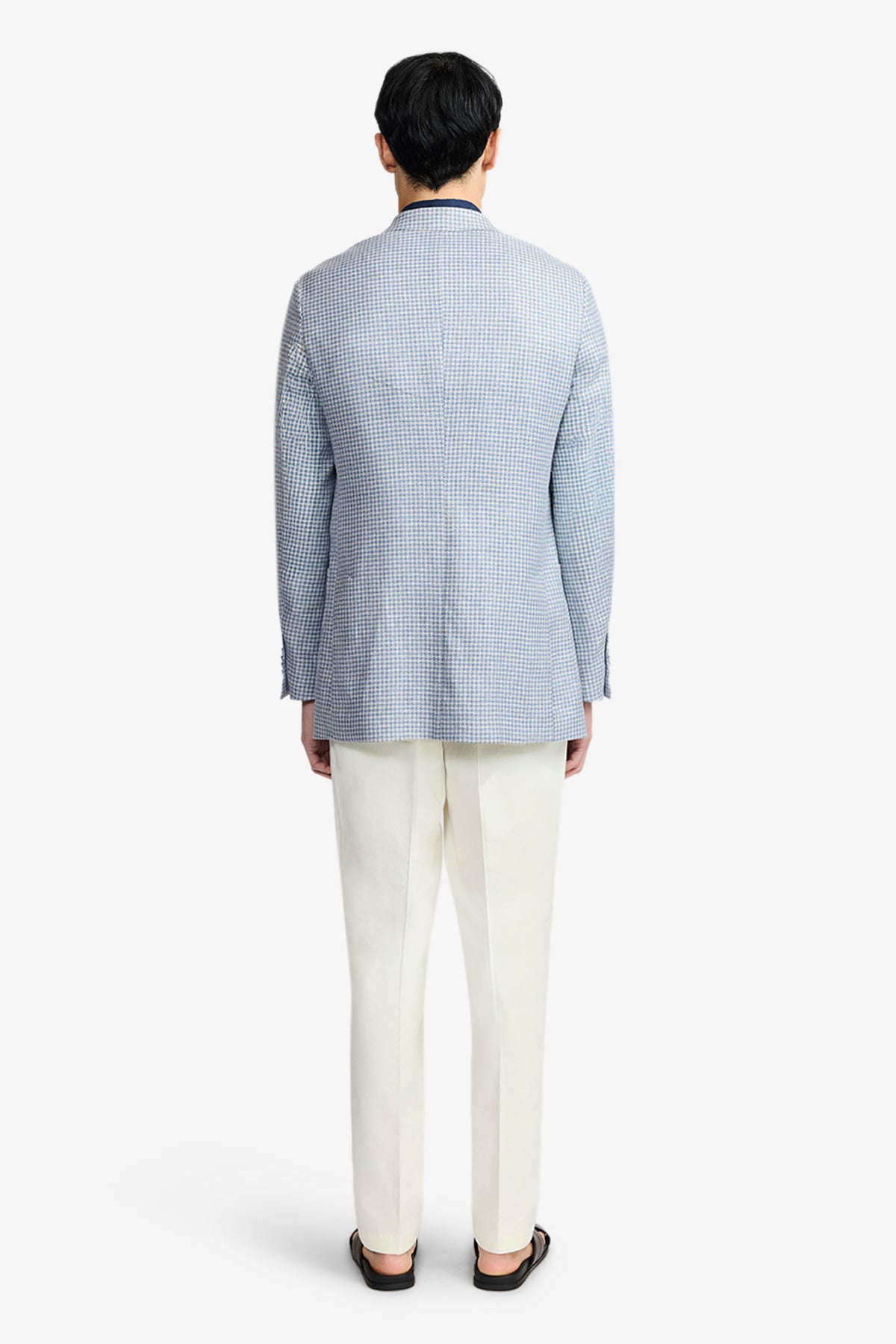 Archer Blazer - Light Blue Houndstooth In Linen/Cotton