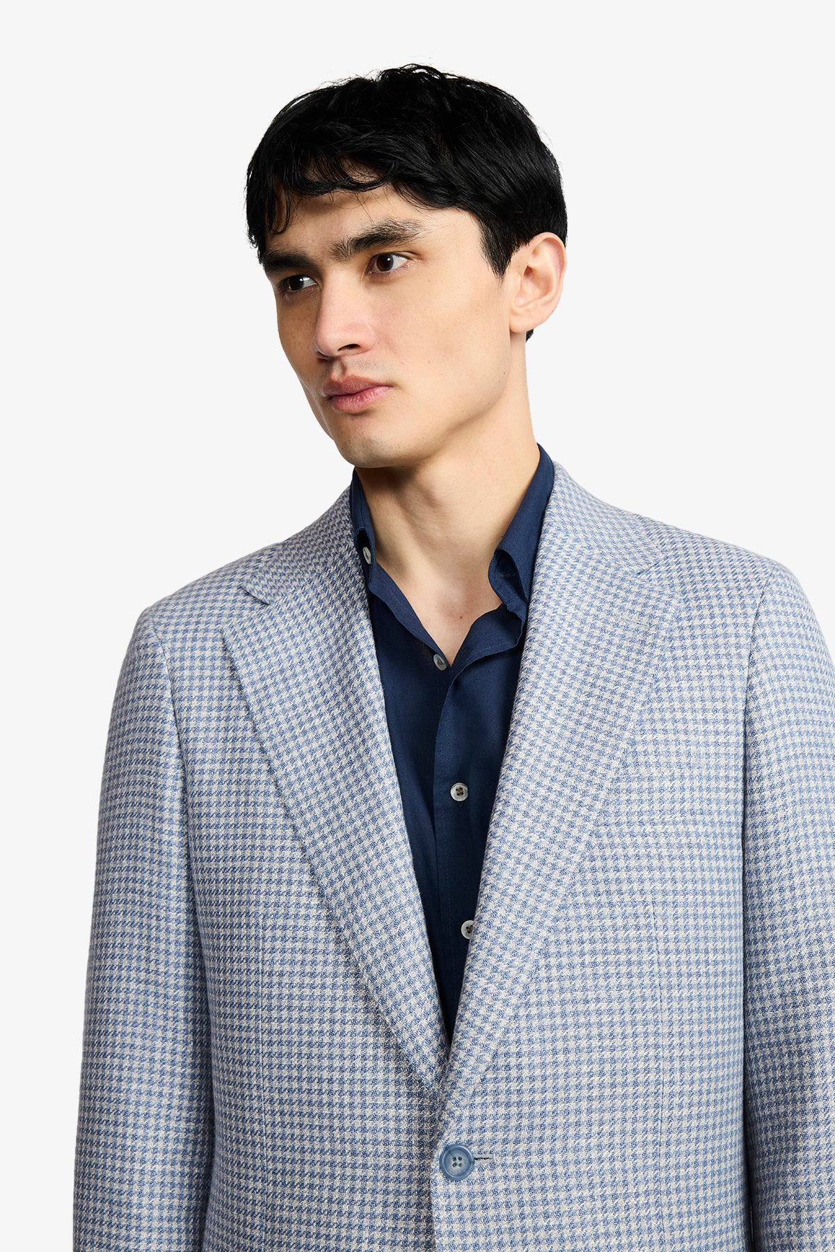 Archer Blazer - Light Blue Houndstooth In Linen/Cotton