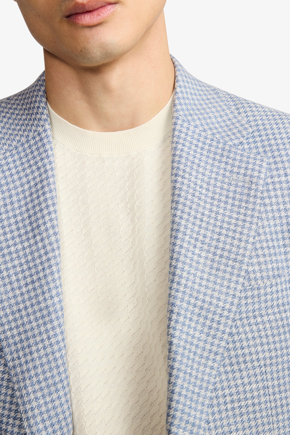 Archer Blazer - Light Blue Houndstooth In Linen/Cotton
