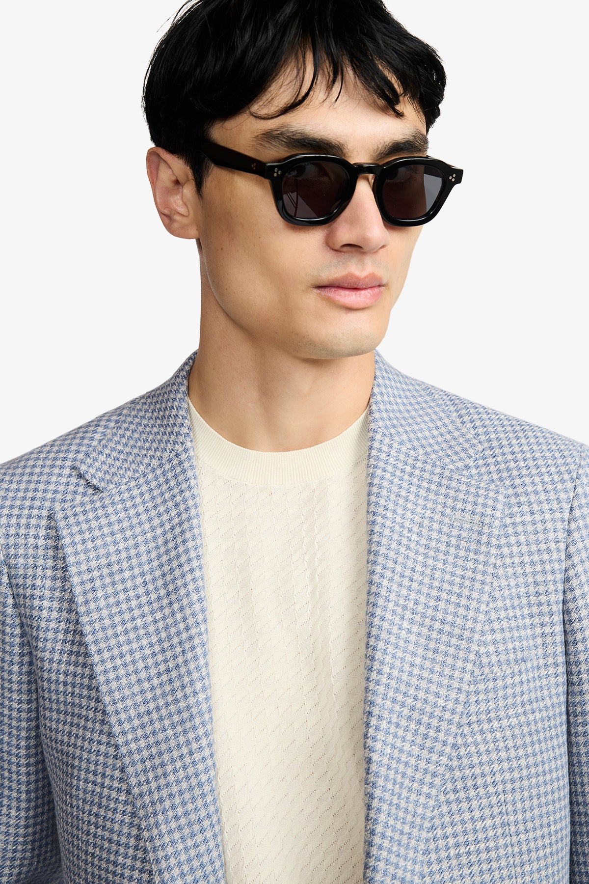 Archer Blazer - Light Blue Houndstooth In Linen/Cotton
