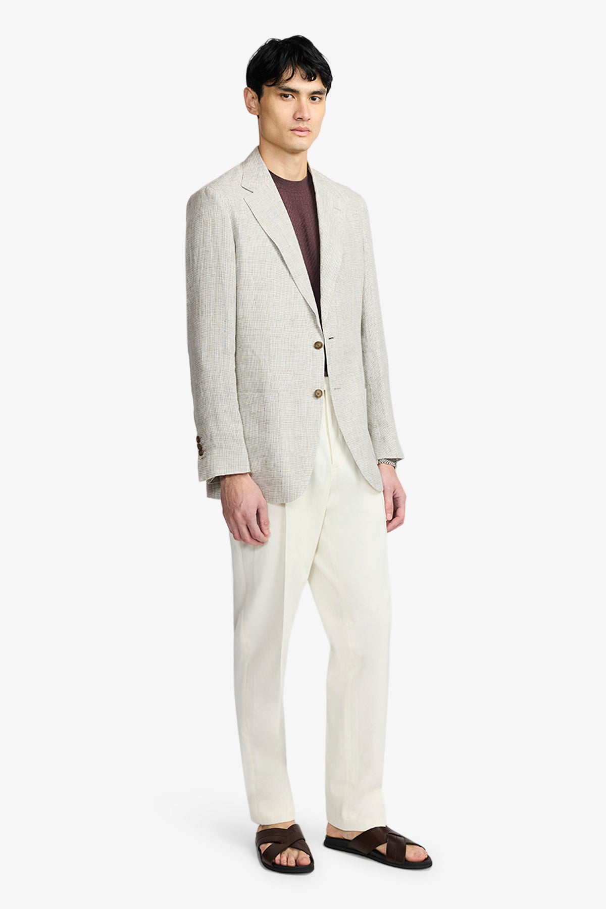 Leo Blazer - Unstructured Mutlicheck In Tropical Linen