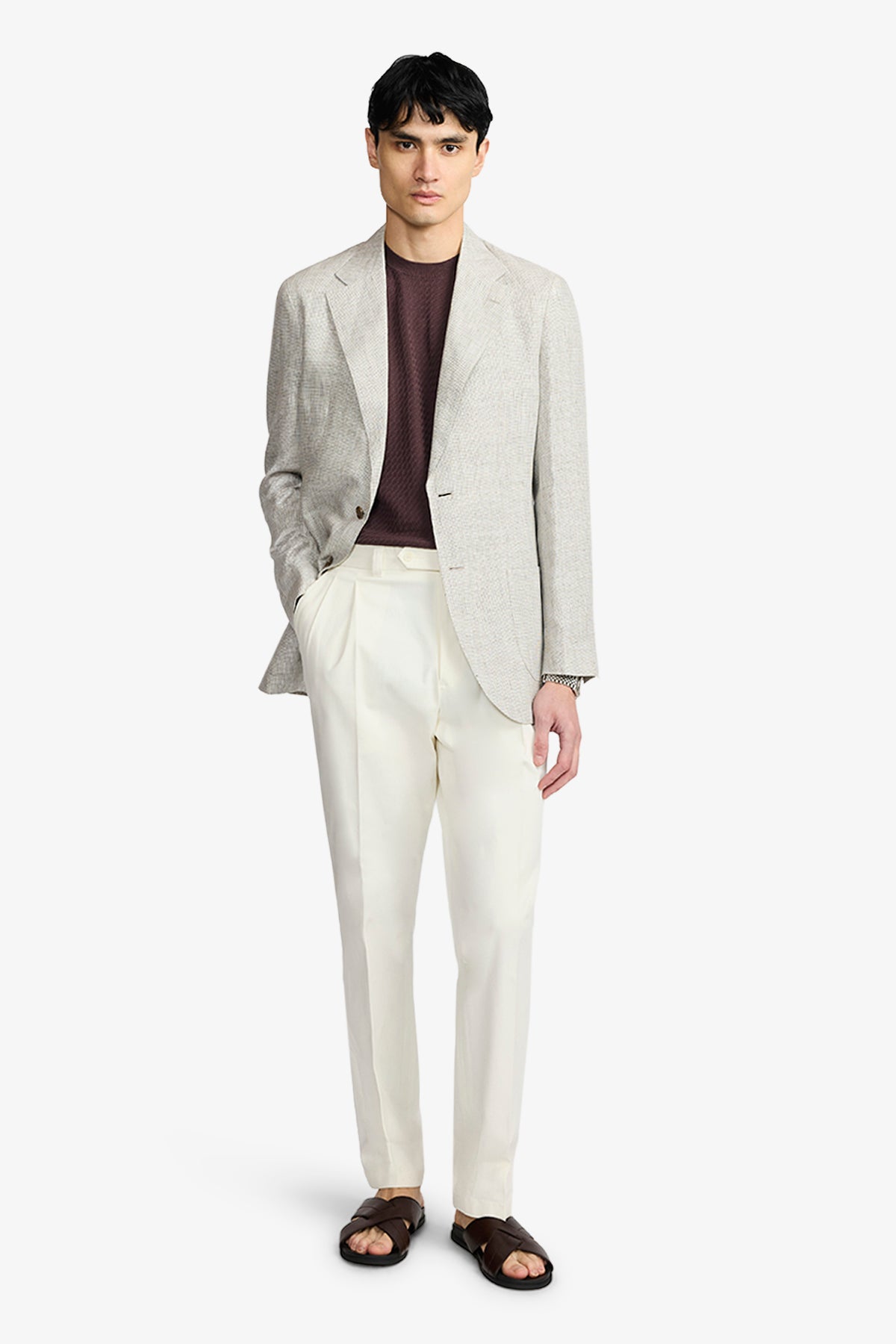 Leo Blazer - Unstructured Mutlicheck In Tropical Linen