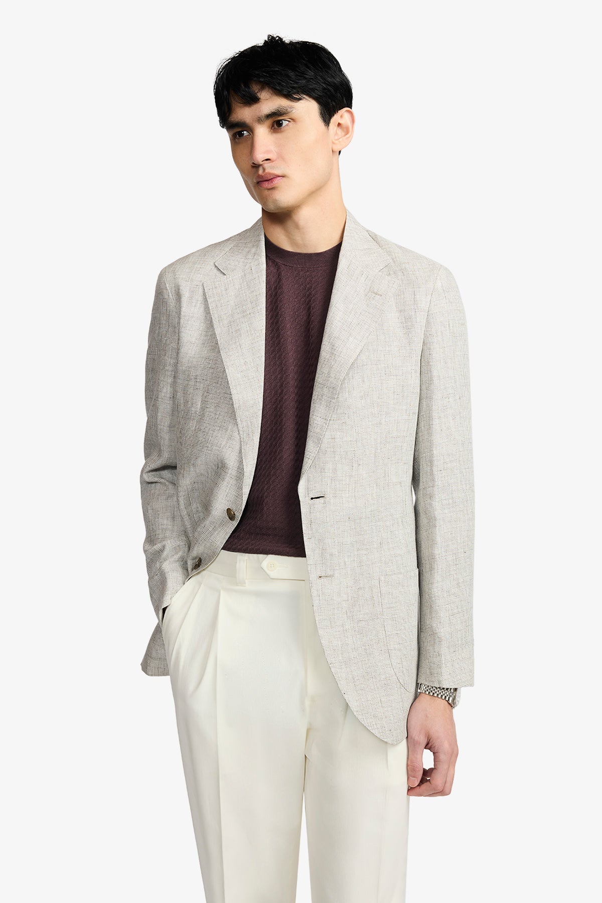 Leo Blazer - Unstructured Mutlicheck In Tropical Linen
