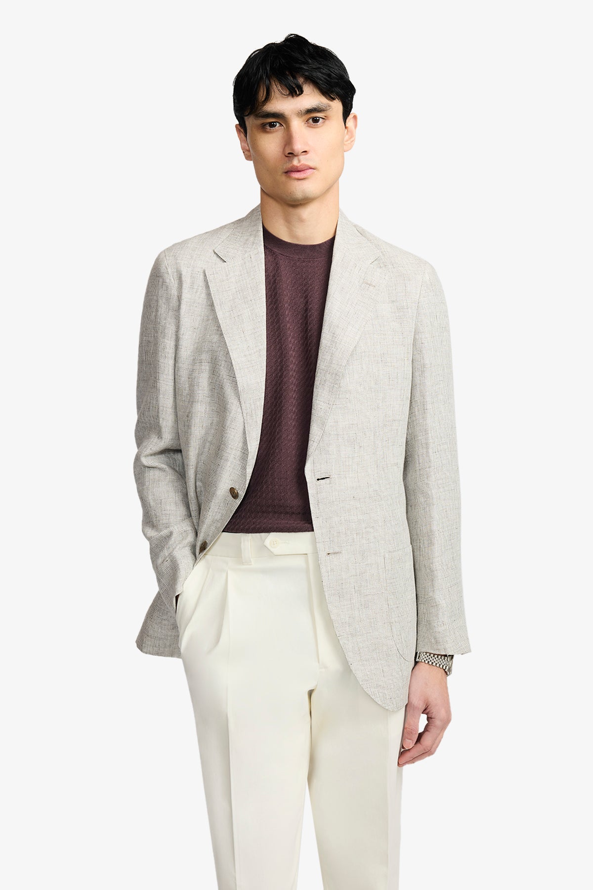 Leo Blazer - Unstructured Mutlicheck In Tropical Linen
