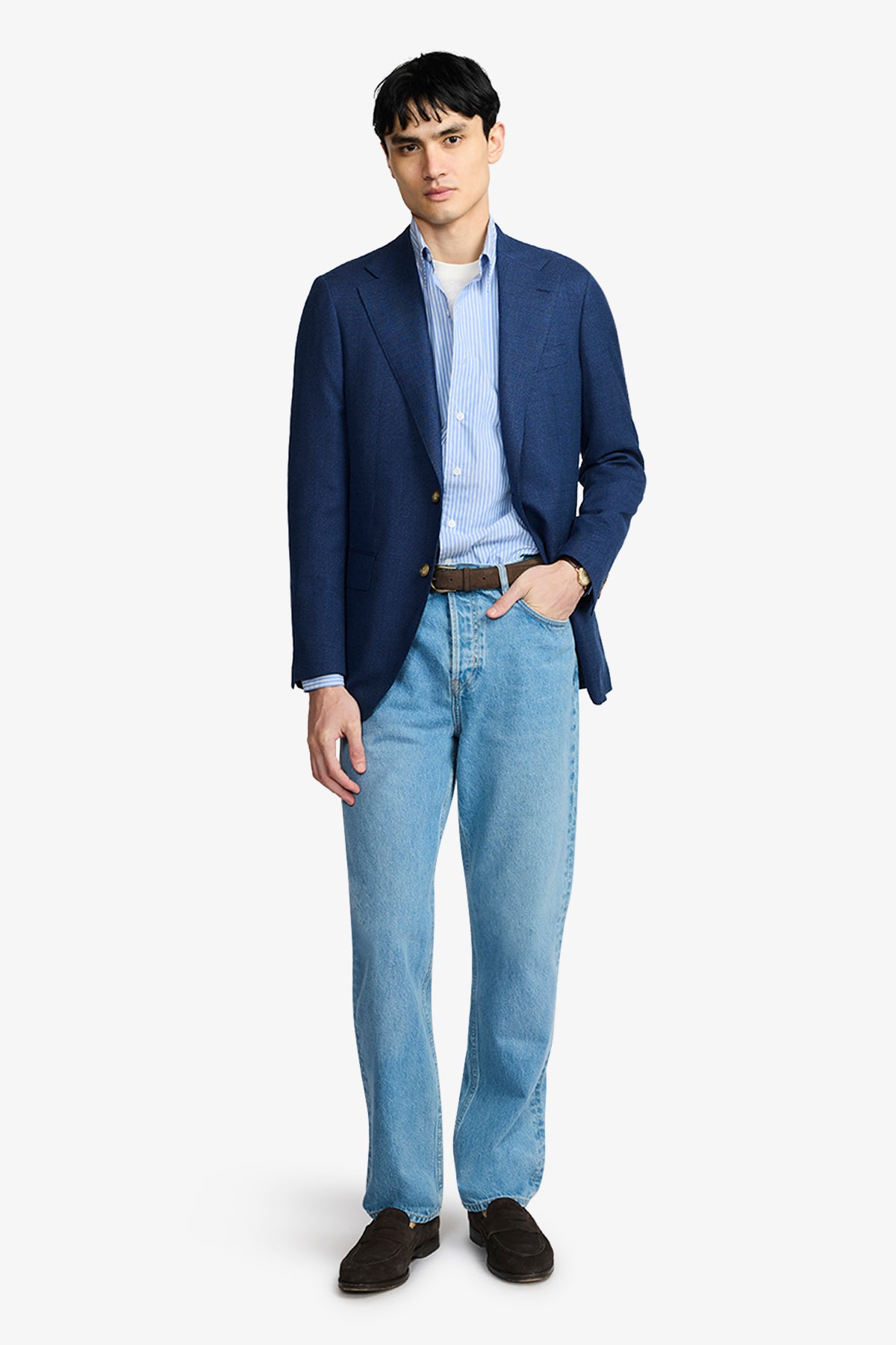 Marcus Blazer - Blue Hopsack In Pure Wool