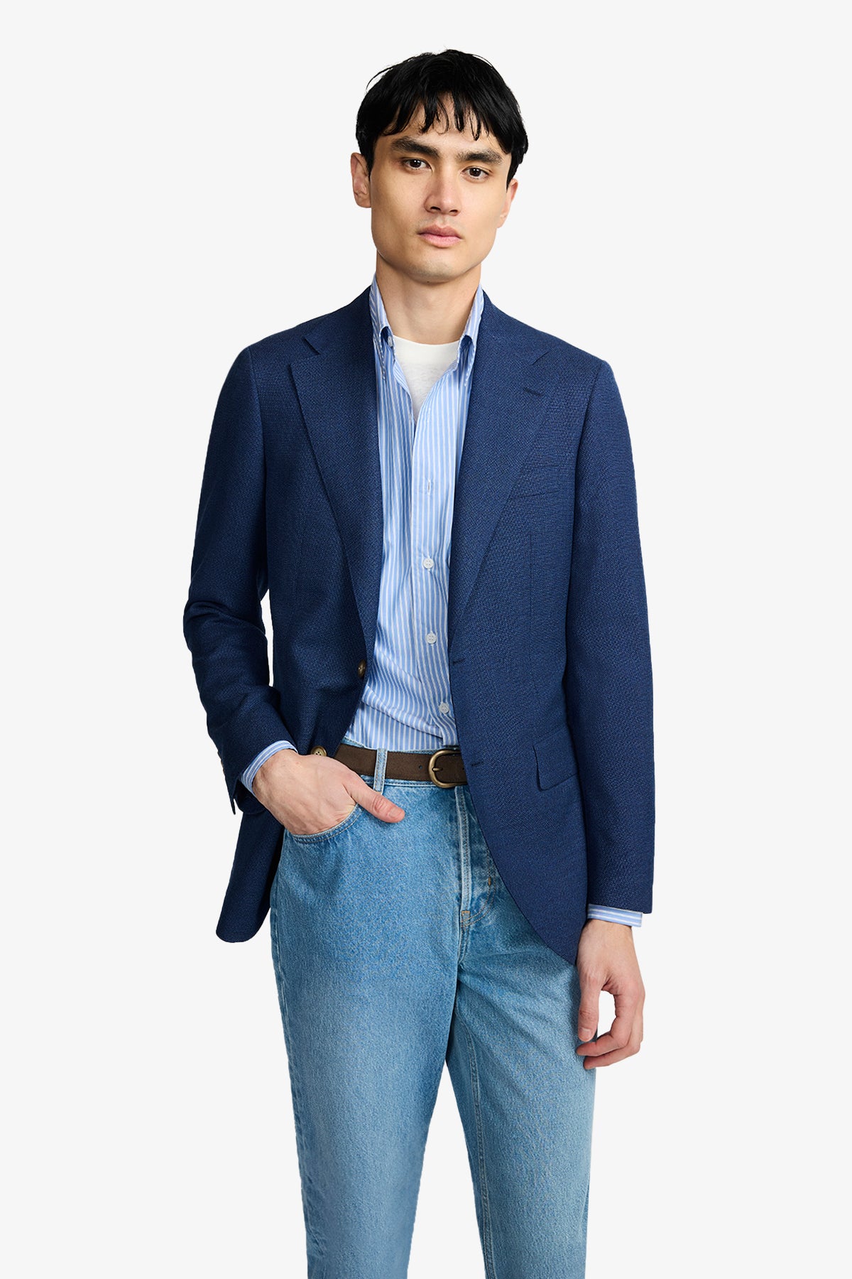 Marcus Blazer - Blue Hopsack In Pure Wool