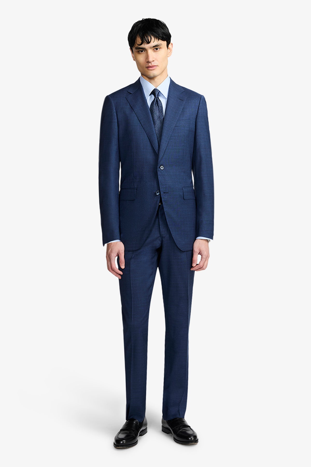 Kennedy Suit - Blue Multicheck In Pure Troopical Wool, Super 110's