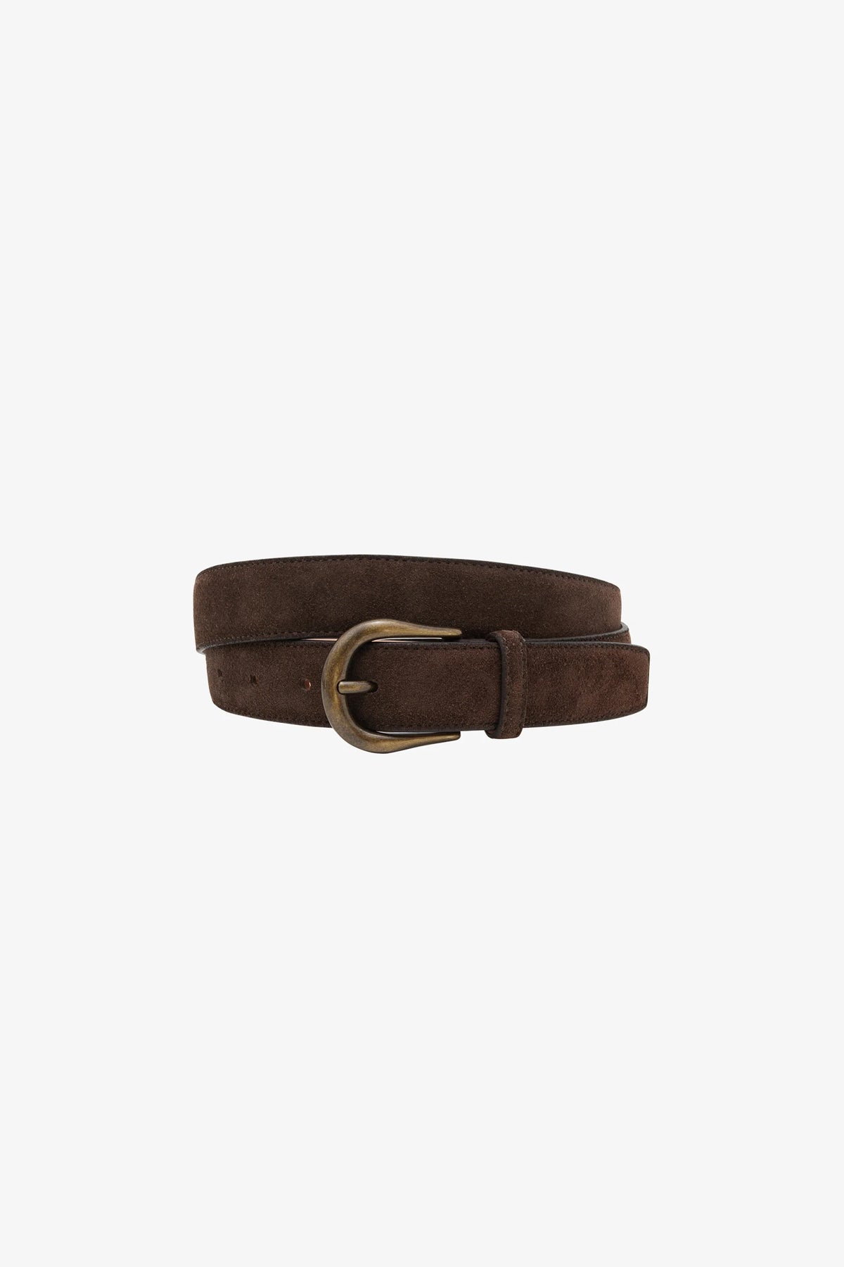 Suede Brown Belt - D Ring with Antique Brass