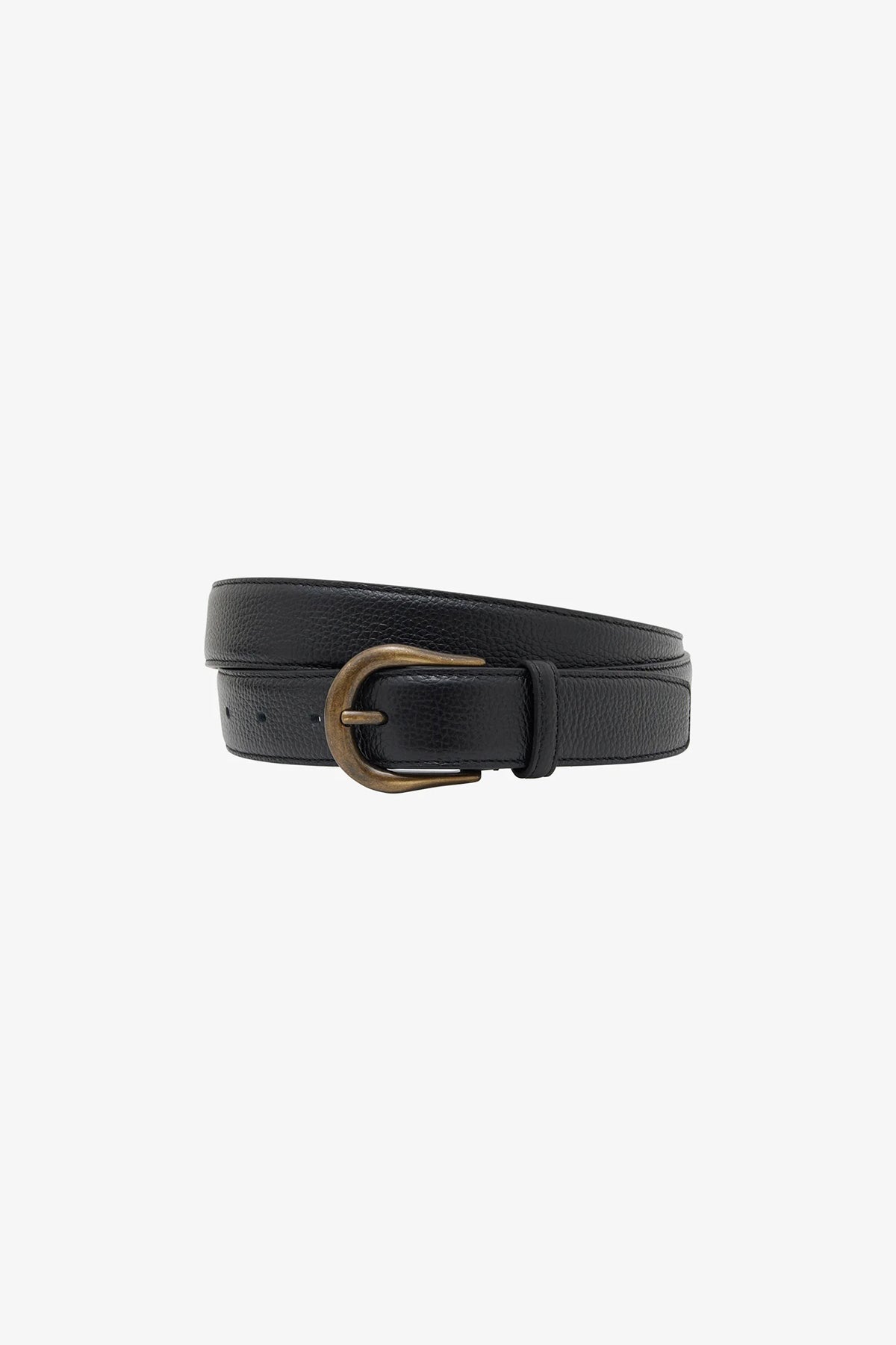 Black Pebble Leather Belt - D Ring Antique Brass