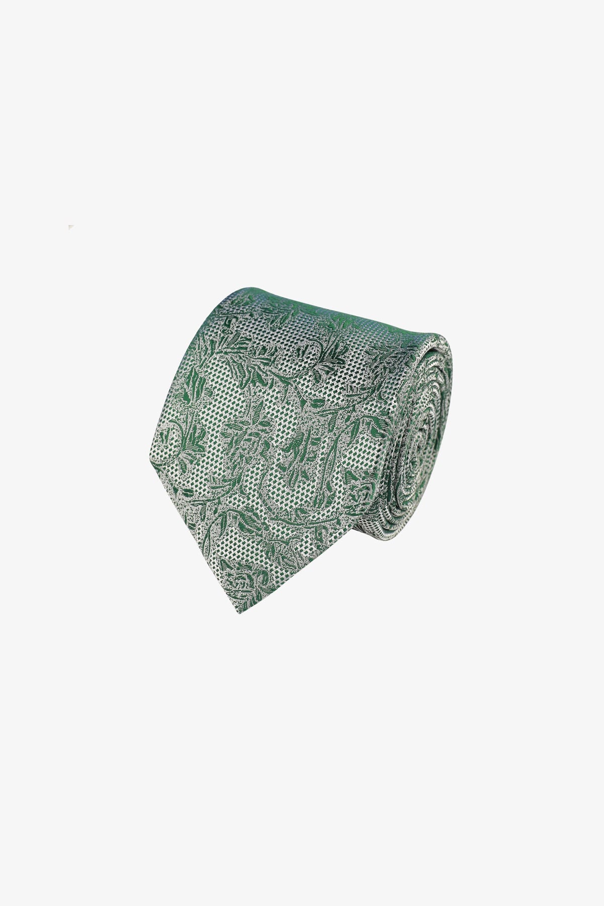 Tie - SIlk silver with floral stencil