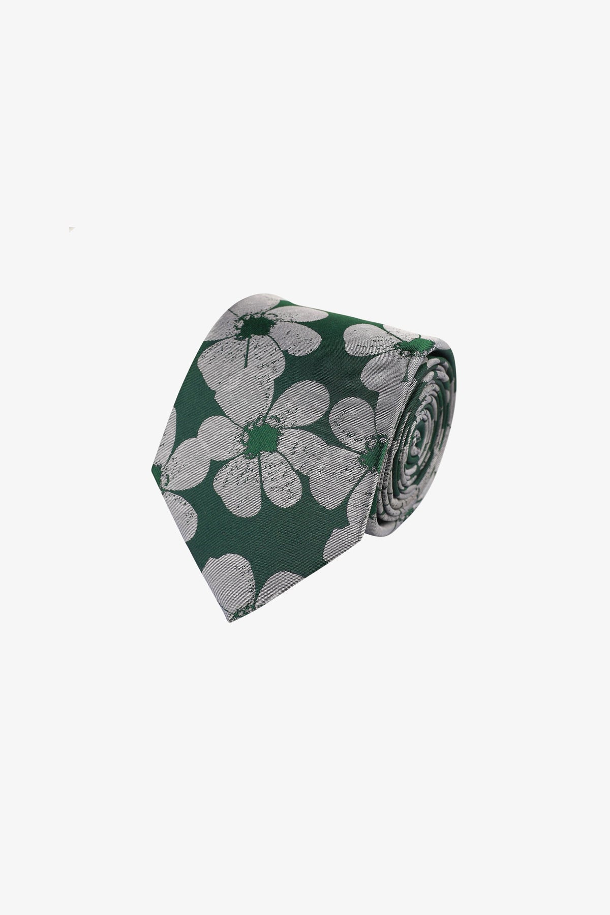 Tie - Silk green with silver florals